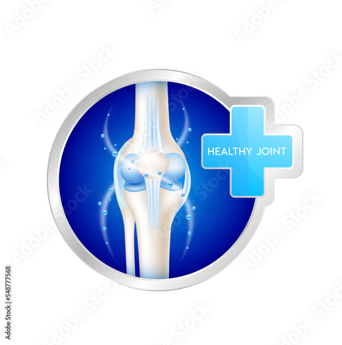 Healthy joint bone human in label aluminum with medical sign blue. logo products template design. Medical food supplement concepts. 3D Realistic Vector EPS10.