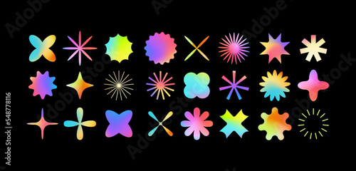 Vector set of different geometric shapes and elements. Brutalist design icons and signs. Basic forms