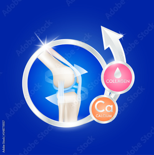 label aluminum joints healthy with collagen and calcium. Human bone anatomy. Vitamins minerals logo products template design. Medical food supplement concepts. 3D Realistic Vector EPS10.