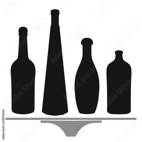 Shape of silhouette of bottle for alcohol, beer, kvass, waters. Outline of a container for storing liquid