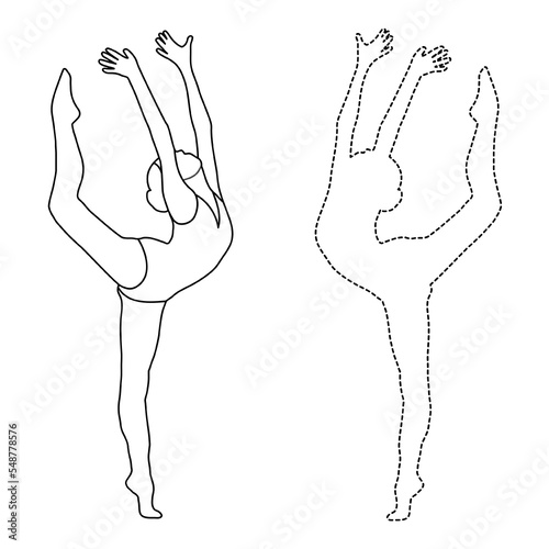 Outline figure of a gymnast in a sports pose. Gym girl silhouette sketch. Gymnastics.