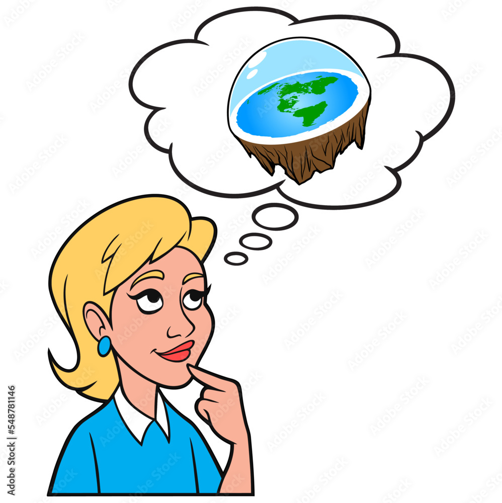 Girl thinking about Flat Earth Theory - A cartoon illustration of a Girl thinking about the concept of the Flat Earth Theory. Girl thinking about Flat Earth Theory - A cartoon illustration of a Girl thinking about the concept of the Flat Earth Theory.