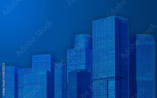 Modern urban skyscrapers against the blue background