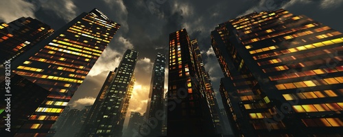Beautiful night city top view, 3d rendering