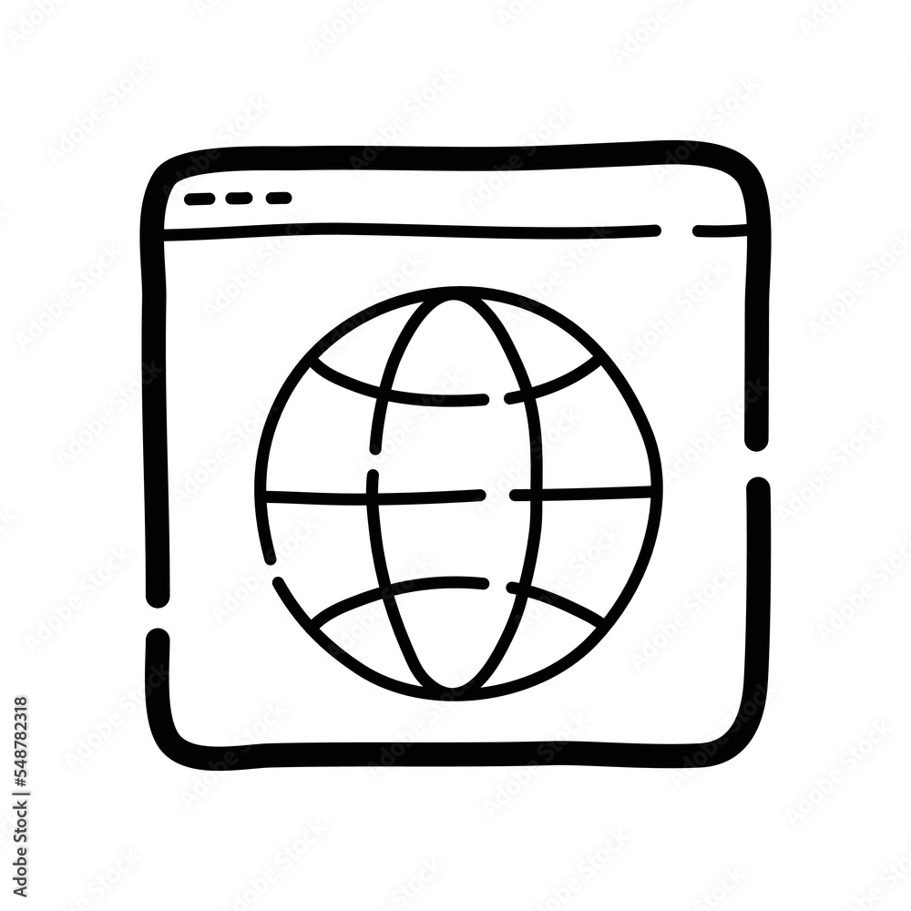 Browser with internet icon doodle icon. Hand drawn symbol. Vector illustration. Browser with internet icon doodle icon. Hand drawn symbol. Vector illustration.