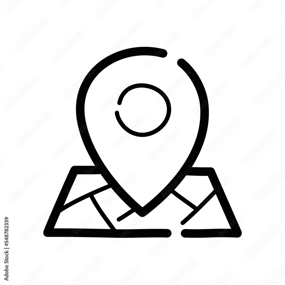 Navigation point on the map doodle icon. Hand drawn symbol. Vector illustration.