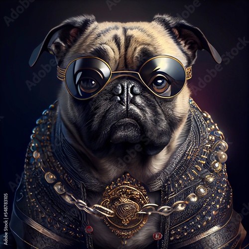 Midjourney abstract render of gangsta pug photo