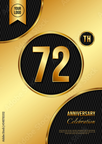 72th Anniversary. Template design with gold pattern for celebration events, invitations, greeting cards, banners, posters and flyers. Vector Template Illustration photo