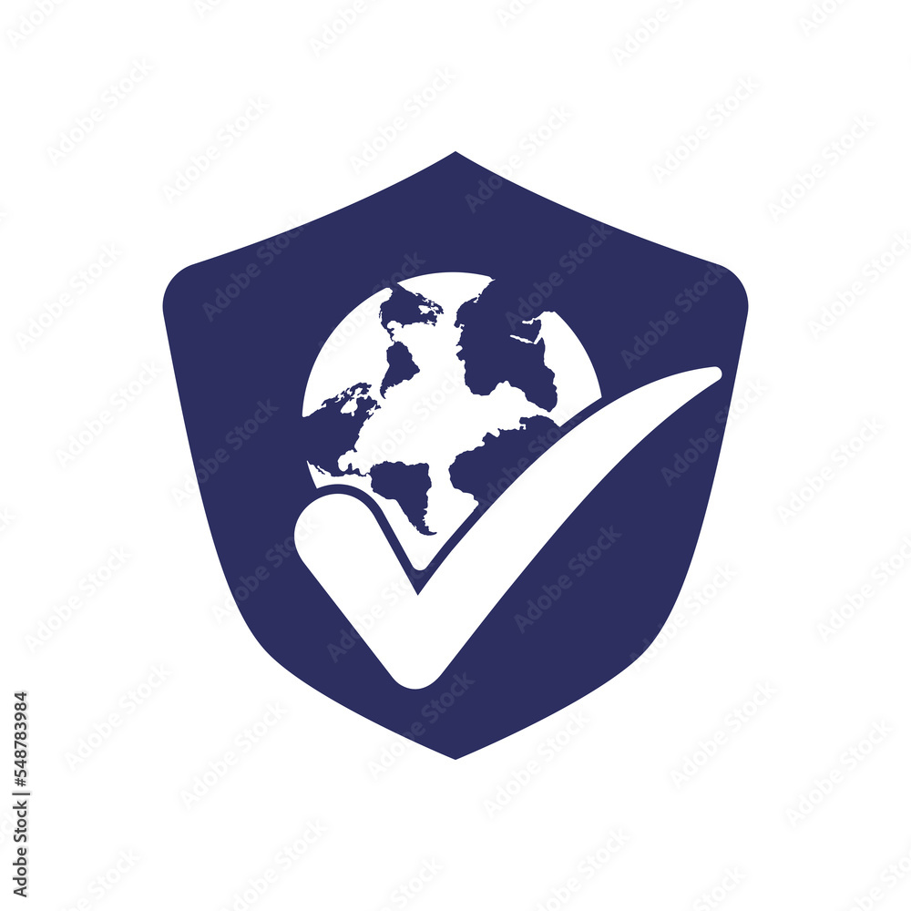 Globe check vector logo design. Tick mark and globe icon design.