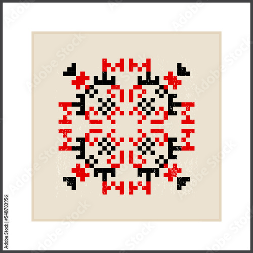 Traditional Ukrainian knitted embroidery art, ethnic mandala ornament vyshyvanka