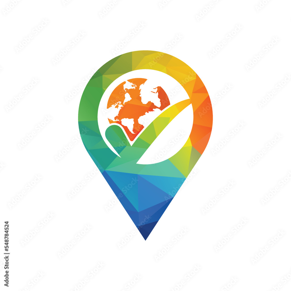 Globe check vector logo design. Tick mark and globe icon design. Globe check vector logo design. Tick mark and globe icon design.