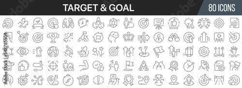 Target and goal line icons collection. Big UI icon set in a flat design. Thin outline icons pack. Vector illustration EPS10