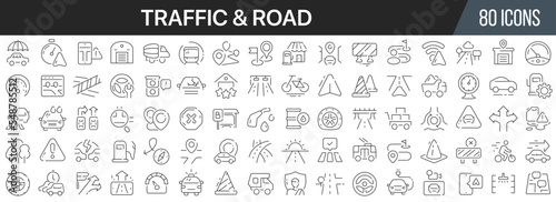 Traffic and road line icons collection. Big UI icon set in a flat design. Thin outline icons pack. Vector illustration EPS10 © stas111