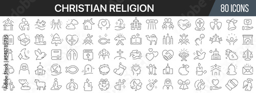 Valokuva Christian religion line icons collection