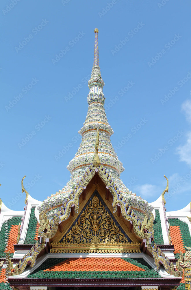 The golden gable in the temple of the Emerald Buddha, Wat Phra Kaew, Bangkok, Thailand