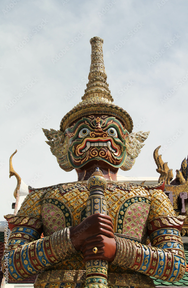The giant guardian in the temple of the Emerald Buddha, Wat Phra Kaew, Bangkok, Thailand