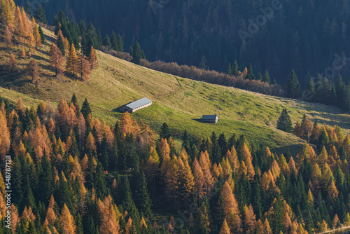 The mountains of Val Brembana, near the town of San Simone (Italy) with the colors of the golden hour - October 2022. photo