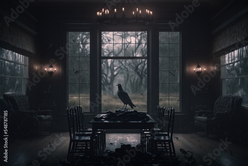 Carrion crow in Abandoned house