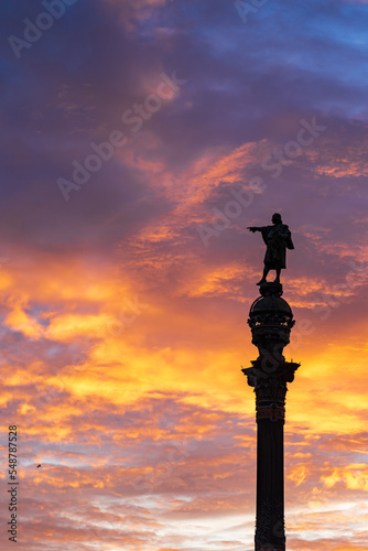 statue of Christopher Columbus at sunrise