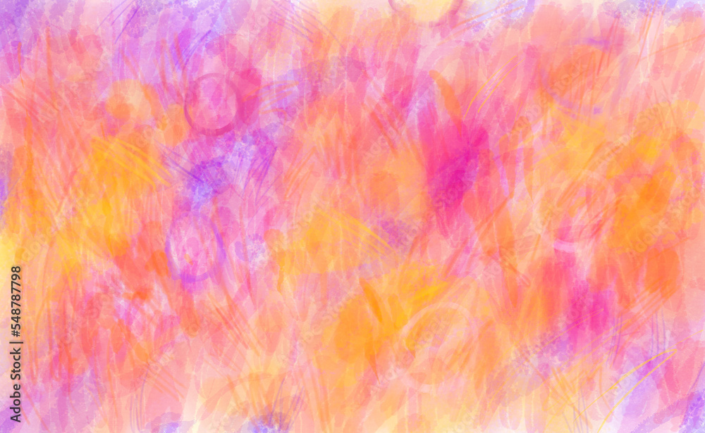 Abstract multicoloured background in yellow and purple. The illustration is done in a watercolour style.