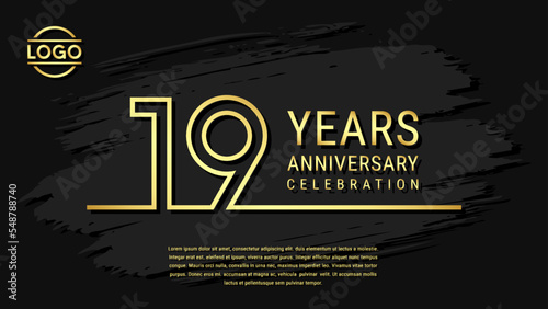 19th Anniversary Celebration, Golden Anniversary logo design in double line style isolated on black background. Vector Template Illustration