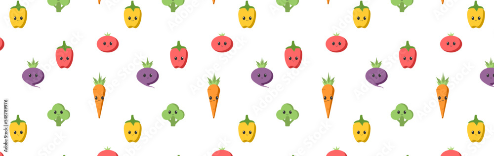 Fototapeta premium seamless pattern with colorful vegetables. broccoli, tomato, carrot, pepper 