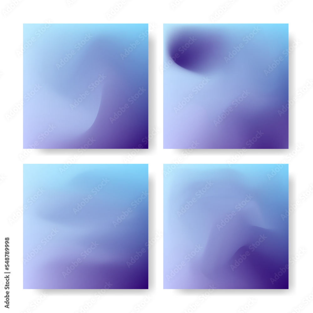 Set vector hologram backgrounds. Minimalist dreamy wallpaper pack. Social media square post template in pale blue and purple color. Lovely modern art cover design for brochure, leaflet, flyer, catalog