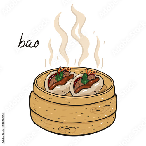 Steamed bao buns isolate on white background. Vector graphics.