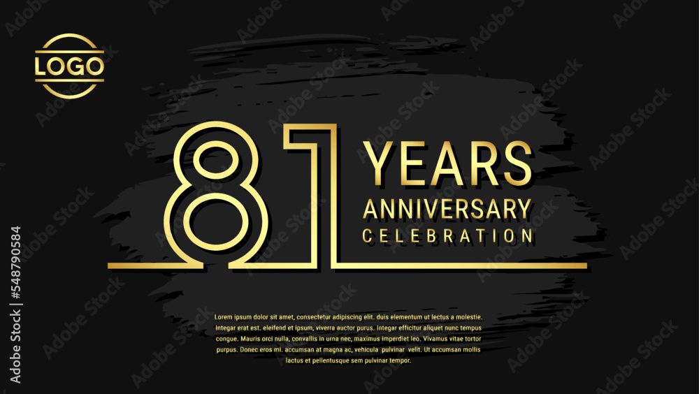 Fototapeta premium 81th Anniversary Celebration, Golden Anniversary logo design in double line style isolated on black background. Vector Template Illustration
