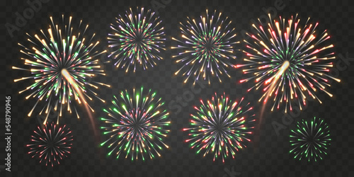 Festive firework bursting in sparkling pictograms. transparent background abstract. vector isolated illustration