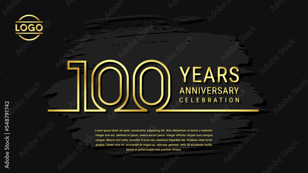 Fototapeta premium 100th Anniversary Celebration, Golden Anniversary logo design in double line style isolated on black background. Vector Template Illustration