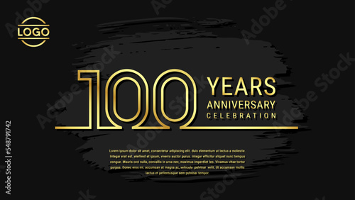 100th Anniversary Celebration, Golden Anniversary logo design in double line style isolated on black background. Vector Template Illustration