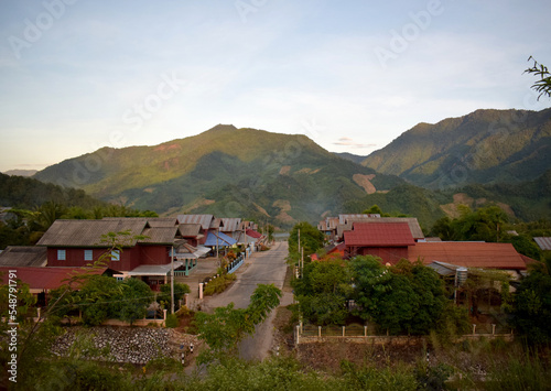 Folk Village in Xayabouly City, Lao PDR, 2022 in the evening photo