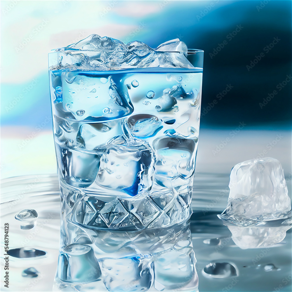 cup of water with ice - obrazy, fototapety, plakaty 