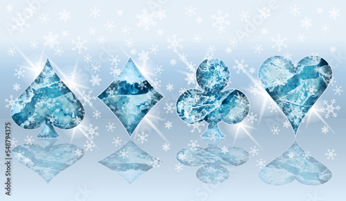Winter Ice Poker card, xmas casino background, vector illustration