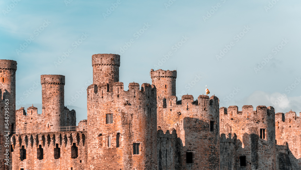 Conwy Castle, the awesome landmark medieval fortress in Wales, UK captured n the morning