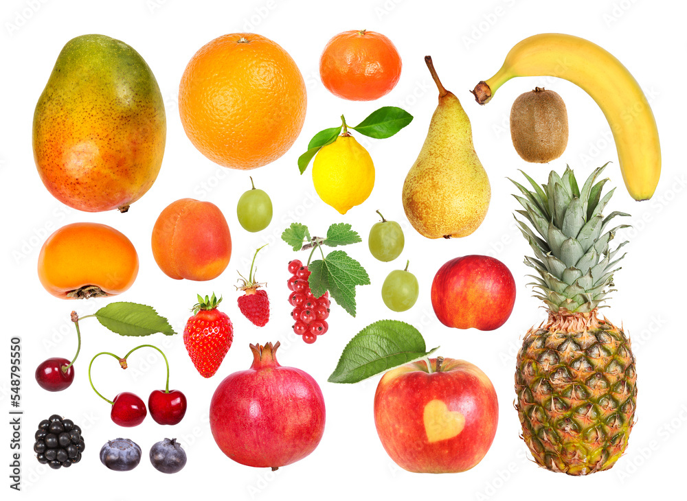 Colorful selection of fruits, transparent background Colorful selection of fruits, transparent background