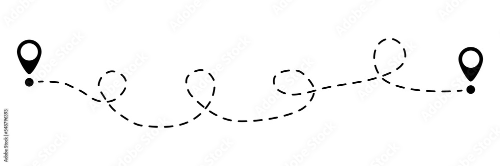 Pin map dotted line. Navigation pointers. Destination sign. Vector illustration isolated on white. Pin map dotted line. Navigation pointers. Destination sign. Vector illustration isolated on white.