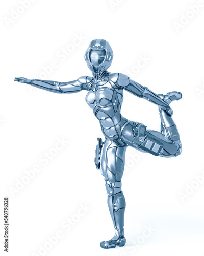 astronaut girl on sci-fi suit is doing stretching © DM7