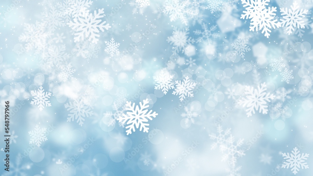 White snowflake Bokeh backgrounds  on blue backgrounds in Christmas Holiday  , illustration wallpaper