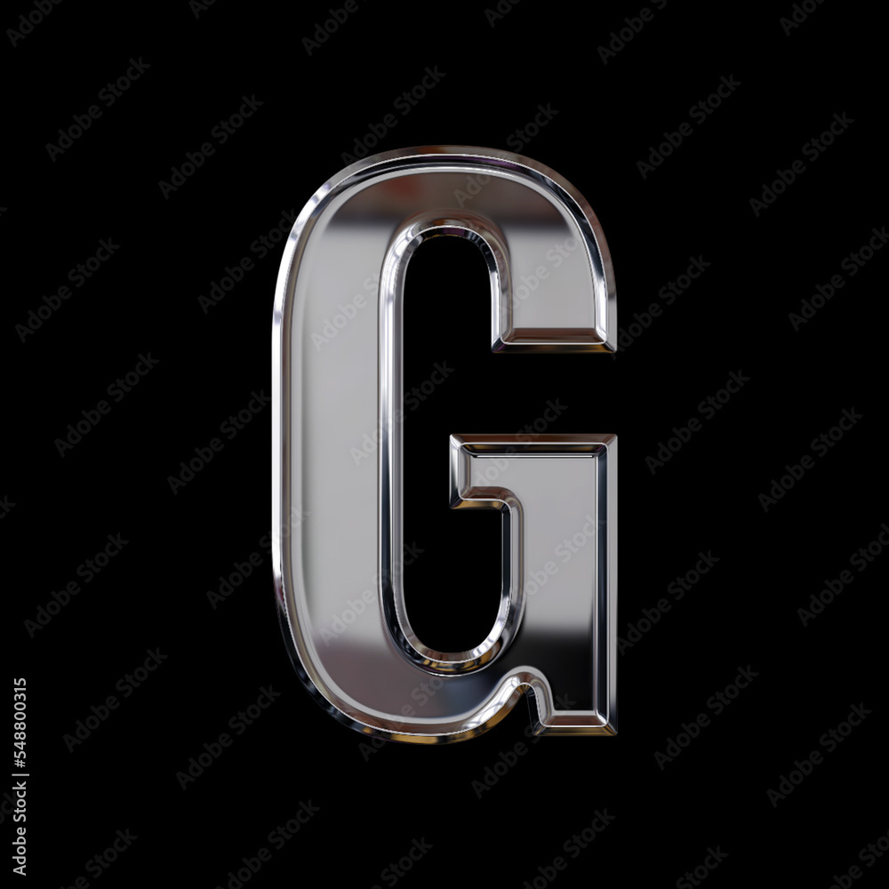 Initial letter G with 3D rendering and shiny metal texture (chrome, steel, silver), bold typeface, metallic uppercase font, works well on dark backgrounds Initial letter G with 3D rendering and shiny metal texture (chrome, steel, silver), bold typeface, metallic uppercase font, works well on dark backgrounds