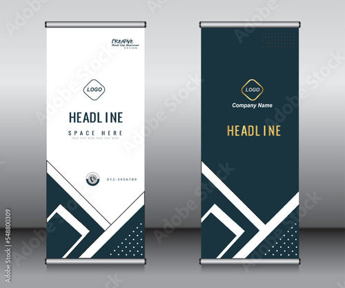 Roll up banner template design, banner, layout, advertisement, pull up, polygon background, vector illustration, business flyer, display, x-banner, flag-banner, Info graphics, presentation.