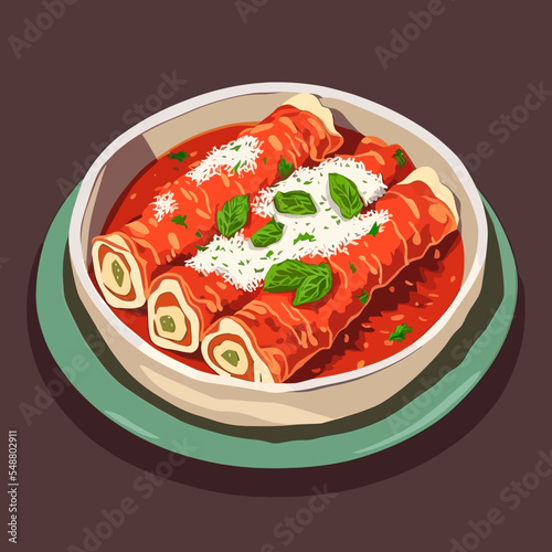 Background of Italian Cannelloni pasta with tomato sauce