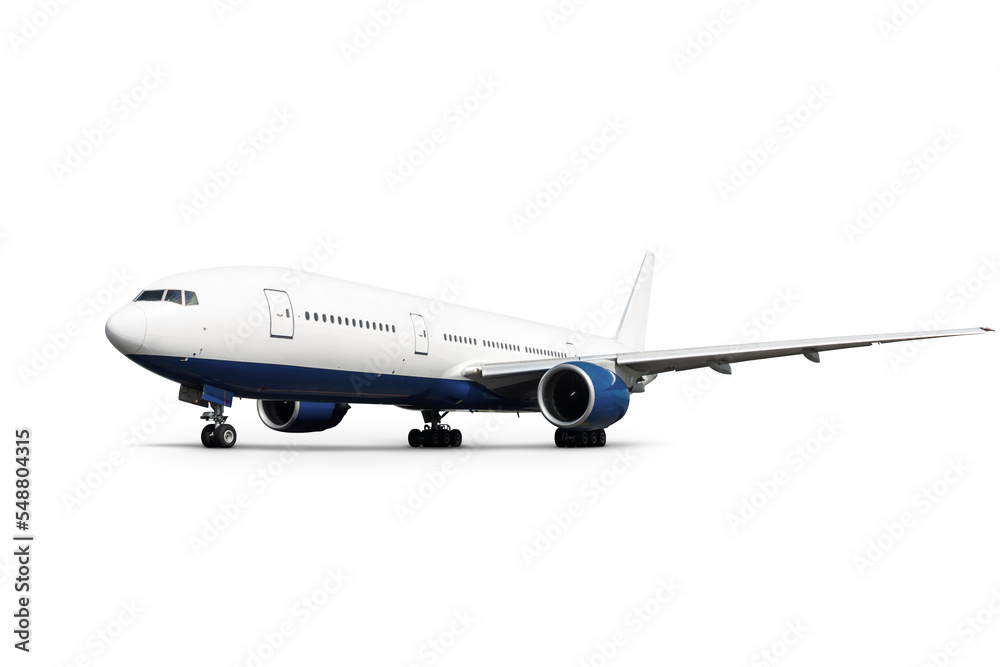 Wide body passenger airplane isolated on transparent background