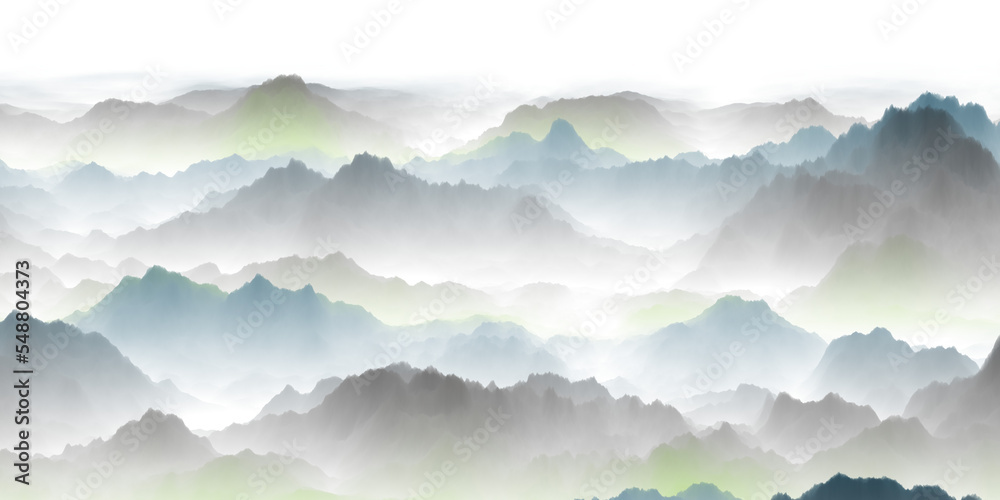 mountains in the fog