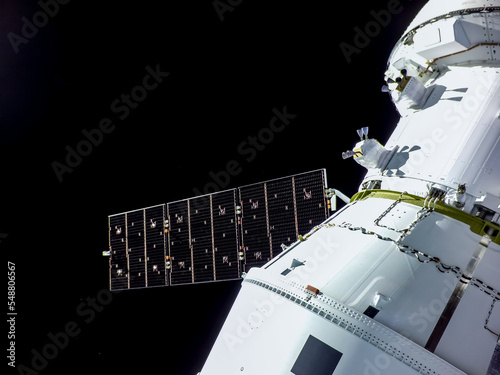 Artemis I mission spacecraft in space after launch. The elements of this image furnished by NASA.