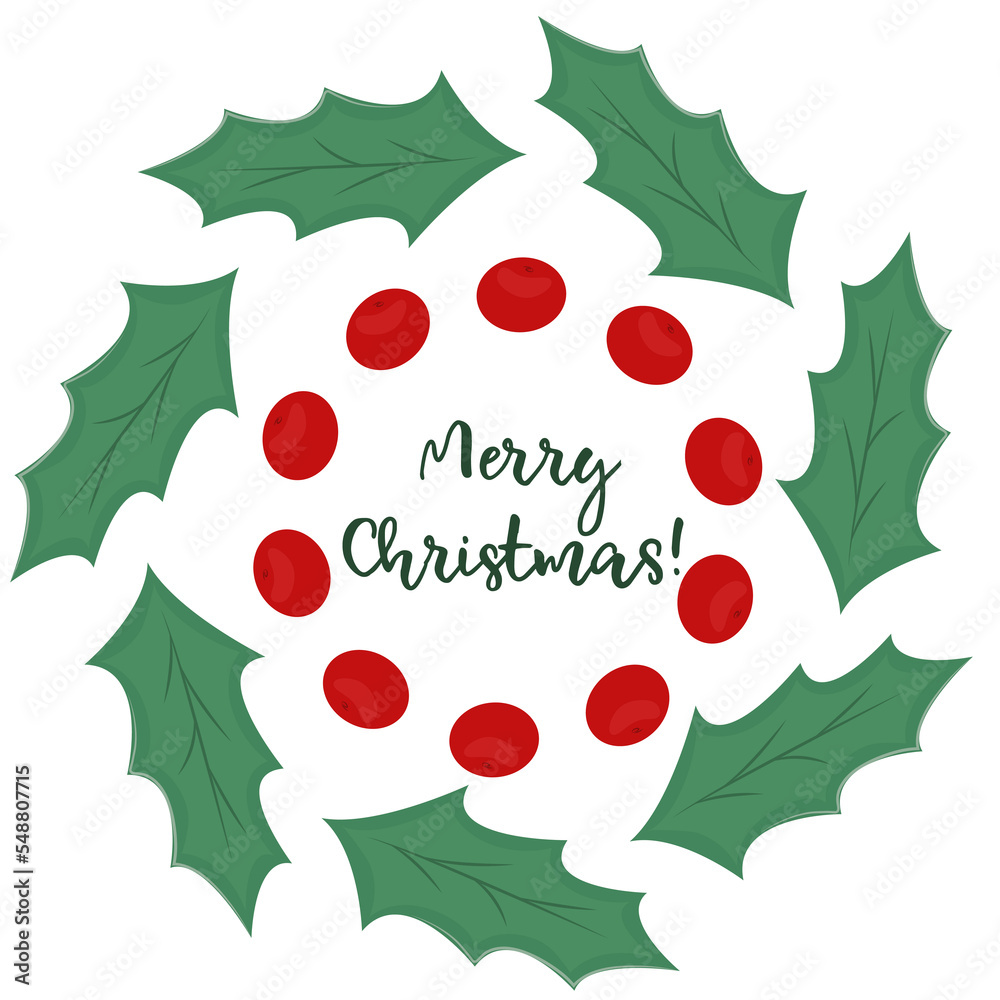 Merry Christmas card wthite omela mistletoe wreath Merry Christmas card wthite omela mistletoe wreath