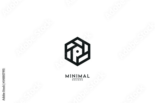 Abstract Letter P with photography camera lens logo design template.