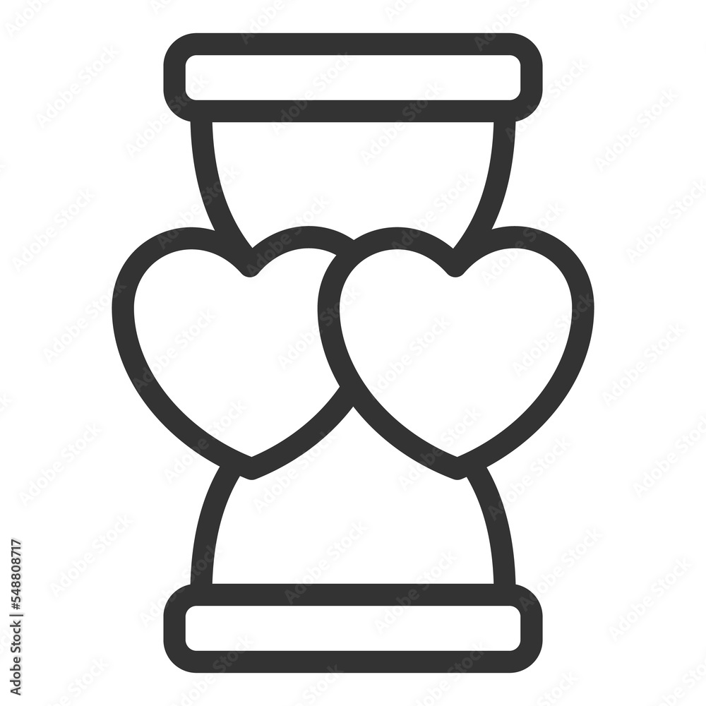 Two hearts and an hourglass - icon, illustration on white background, outline style Two hearts and an hourglass - icon, illustration on white background, outline style