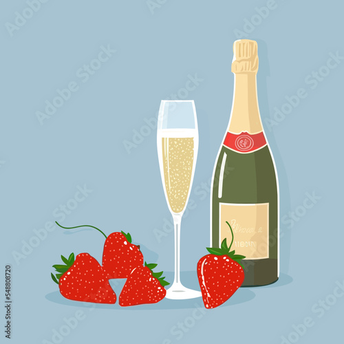 Background of Romantic prosecco and strawberries